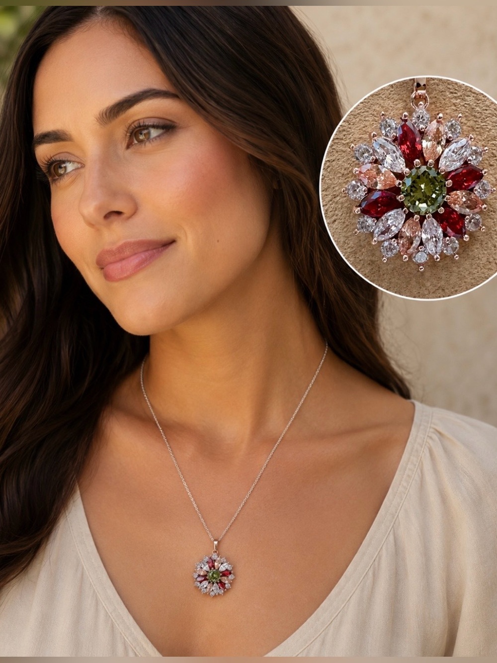 Copper plated multi gemstone pendant necklace